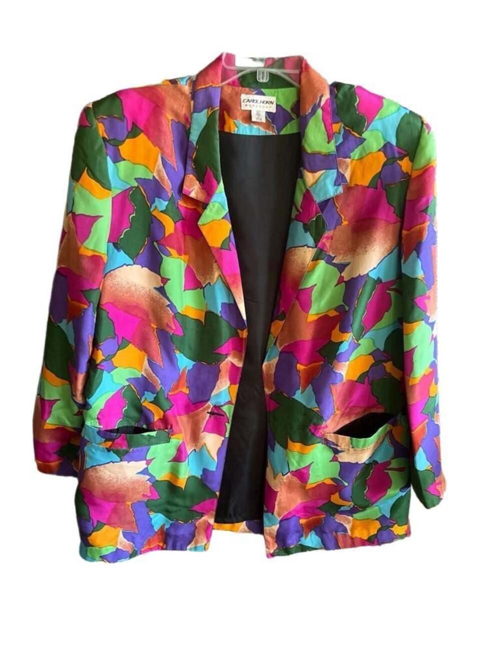Carol Horn Workshop Vintage 100% Silk Colorful Abstract Leaf Print Blazer Size M
